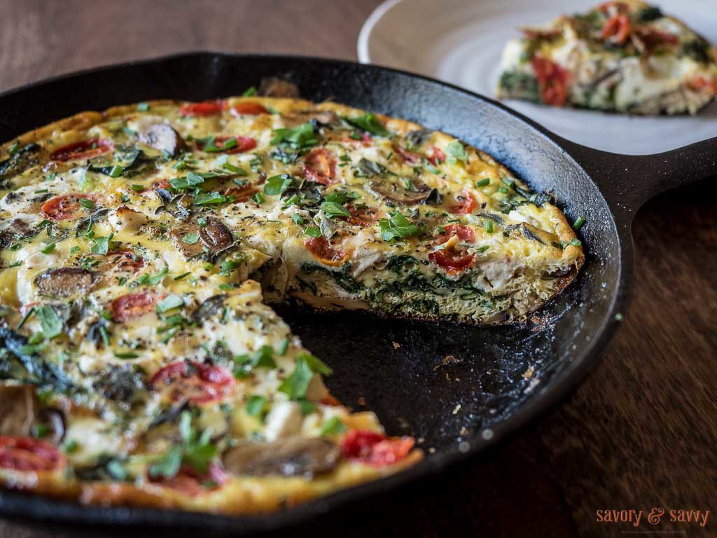 Spinach, mushroom, feta, tomato Frittata